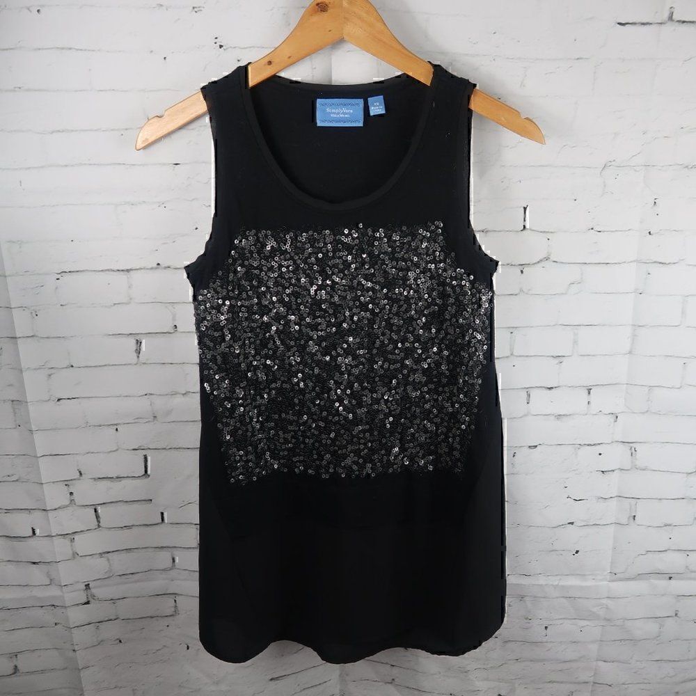 SIMPLY VERA VERA WANG BLACK SLEEVELESS TANK TOP WITH BLACK SEQUINS SIZE XS